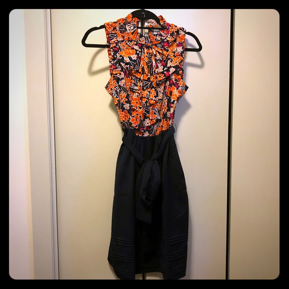 Cotton Navy and Print Anthro Dress with Pockets!